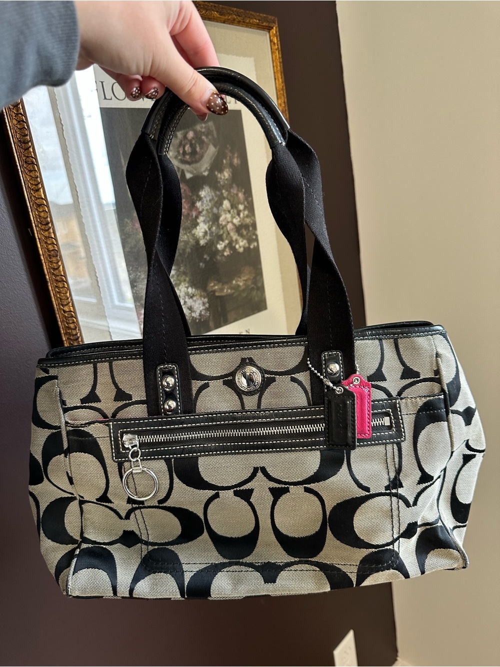 Coach Daisy F14878 Signature Large Tote Black White Pink Y2K